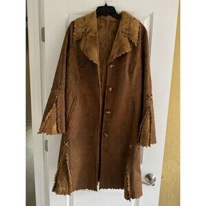 Faux Suede Leather Coat Size Medium Boho Renaissance Festival Vegan Unique